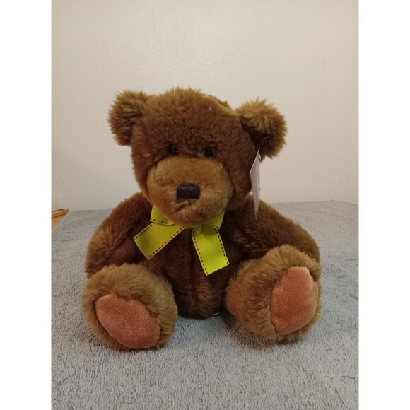 Pro Flowers Teddy Bear Plush Brown Green Bowtie Sitting Stuffed Animal Soft Toy - Picture 1 of 6